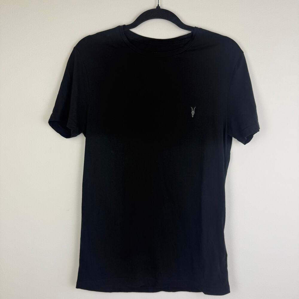 AllSaints Mens Tonic Crewneck Cotton Ramskull Embroidered Black T-Shirt Small